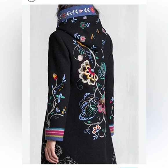 IVKO Black Wool Embroidered Hooded Coat.  Size 40. - Picture 15 of 15